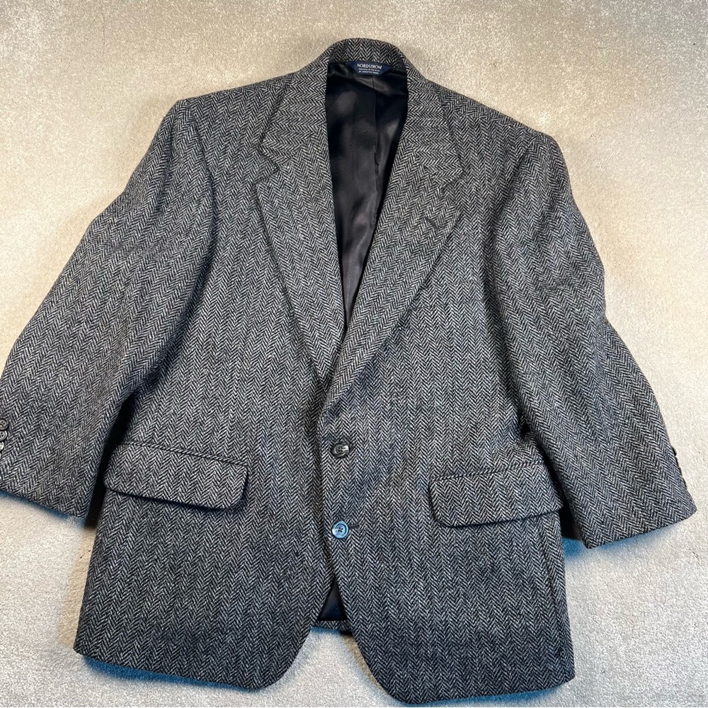 Harris Tweed Blazer Wool Nordstrom Houndstooth 2 Button 42S *see‎ measurements